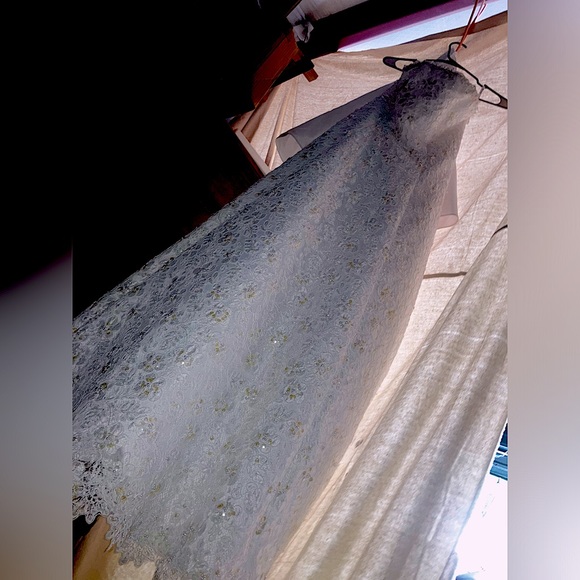 “Michaelangelo” Davids Bridal Strapless Lace Wedding Gown. - Picture 3 of 6